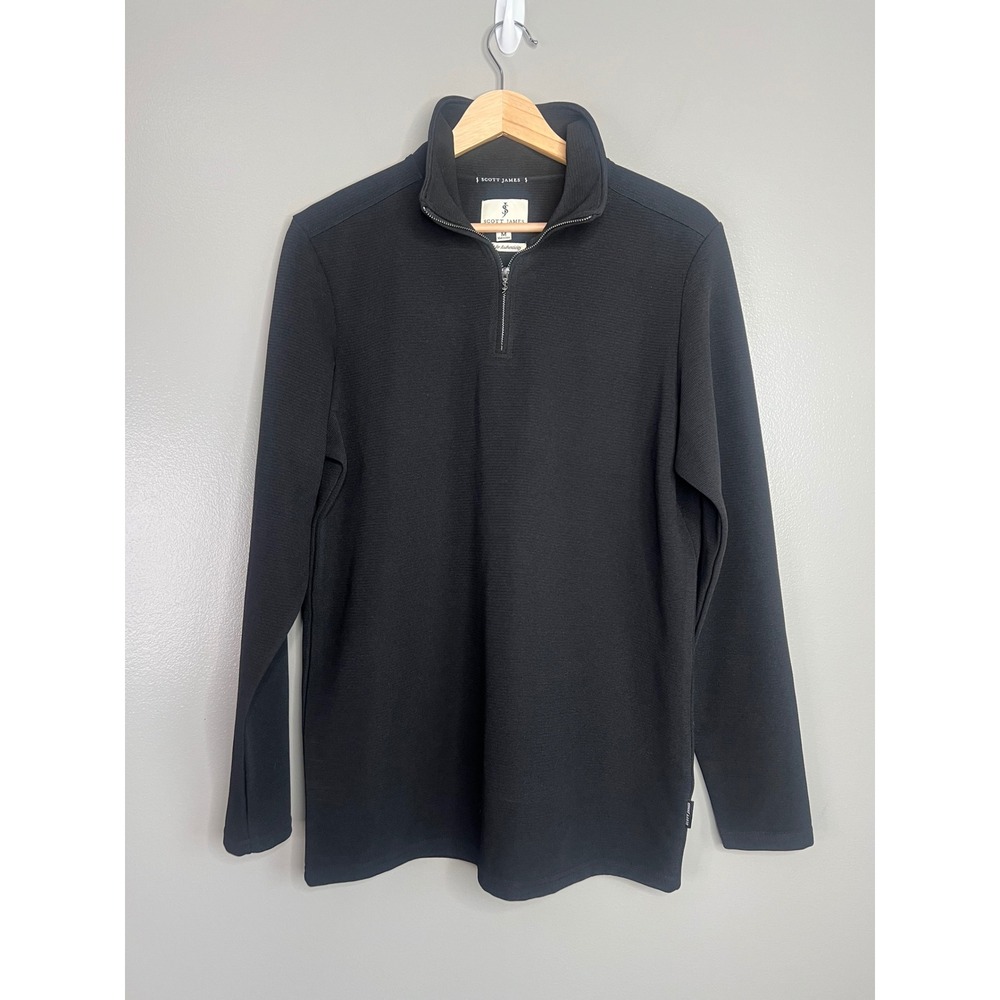 Scott James Mens Black Quarter Zip Pullover Textured‎ shirt preppy office medium